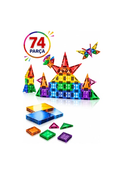 74 Parça Manyetik Bloklar Eğitici Mıknatıslı Yapım Seti Stem Zeka Geliştirici Oyuncak