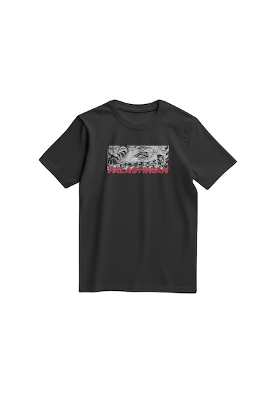 Unisex Kısa Kollu Falastinian Ve Zincirli Gözler Baskılı Tişört S - 2xl T300029 Siyah