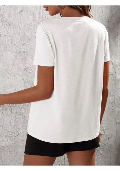 Hırsch Kadın Siyah Beyaz Oversize Yazlık Kalp Baskılı Şort T-shirt Takım Beyaz