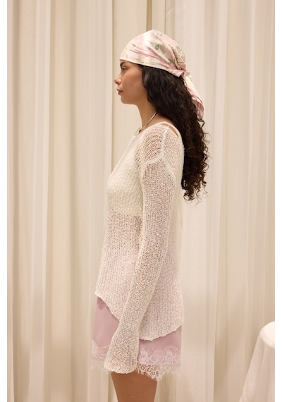 Mai Collection Meya İnce Dökümlü Beyaz Basic Üst