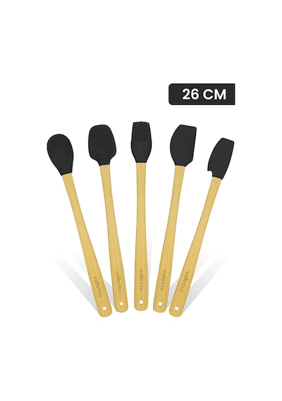 Valletta Indigo 5 Li Siyah Bambu Silikon Spatula Seti Uzun 26 Cm