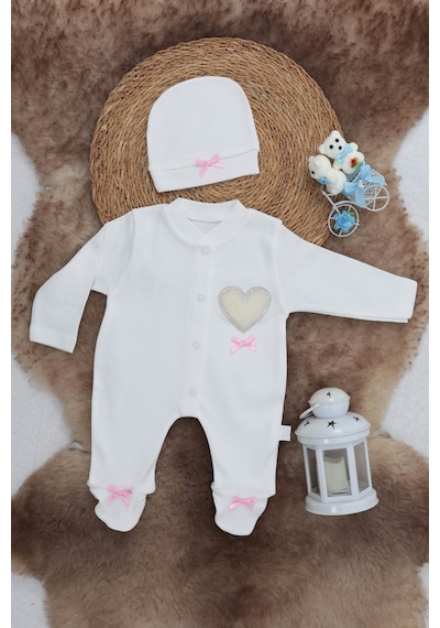 Sema Baby Pamuklu Bebek Tulum Seti 6-9 Ay - Love Beyaz