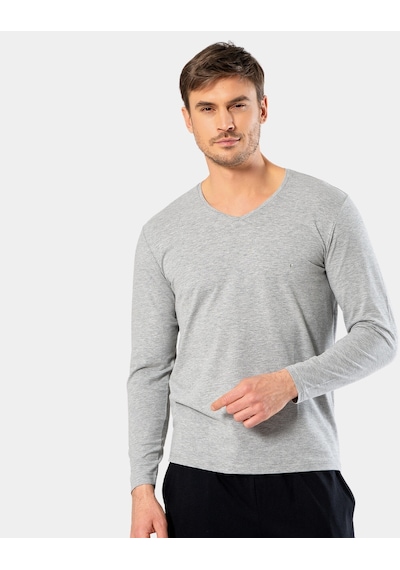 Cacharel Erkek V Yaka Uzun Kollu T-shirt 1334/gri 001
