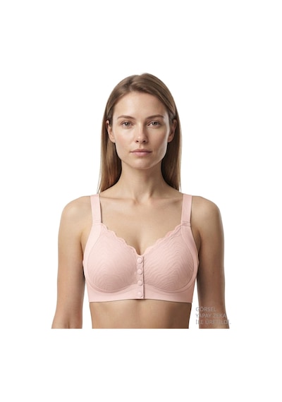 Cottonill Seamless Bra - Larevia Pudra Lazer Kesim Önden Düğmeli Tül Detaylı Kadın Sütyen