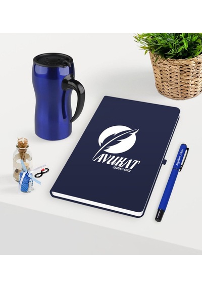 Kişiye Özel Avukat Temalı Lacivert Defter Kalem Ve Termos Mug Set (548586009)