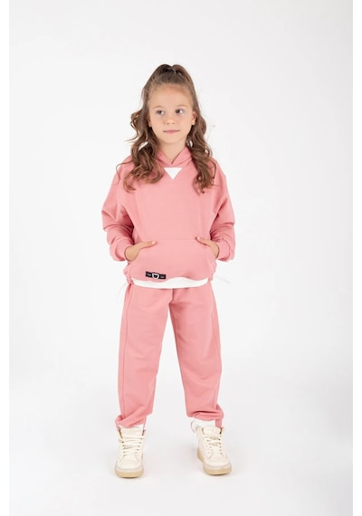 Mnk Baby & Kids Kız Çocuk Kanguru Cepli Beli Lastik Detaylı Günlük Eşofman Takımı M00754 Pembe