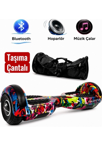 Elektrikli Kaykay Hoverboard 6.5 Inch Taşıma Çantalı Bluetooth Hoparlörlü Akıllı Denge - Rs-s5 Grafiti Mix