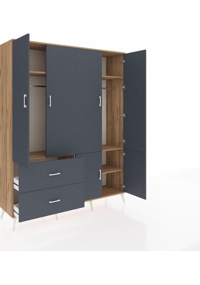 Hyperion Gardrop 5 Raflı 2 Çekmeceli 2 Askılı 176x44x221 Çam-antrasit Antrasit Hyperion Gardrop 5 Raflı 2 Çekmeceli 2 Askılı 176x44x221 Çam-antrasit Antrasit