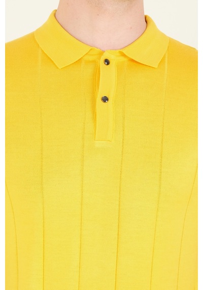 Giyim Dünyası Erkek Çizgili Polo Yaka Merserize T-shirt Sarı 001
