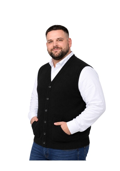 Battalmoda Erkek Büyük Beden Siyah Cepli Triko Yelek 3xl-4xl-5xl-6xl