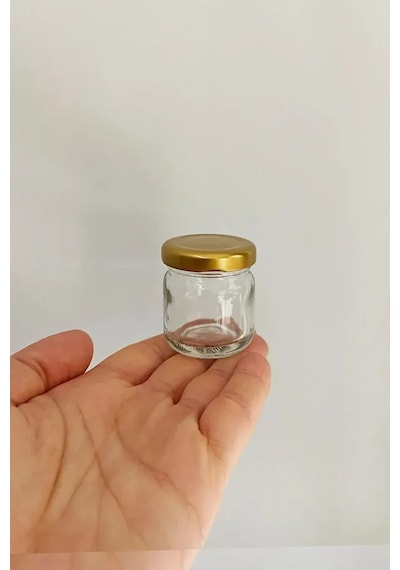 6 Adet 40 Ml Metal Kapaklı Şeffaf Numune Mama Ek Gıda Şekerleme Reçellik Küçük Cam Kavanoz Gold
