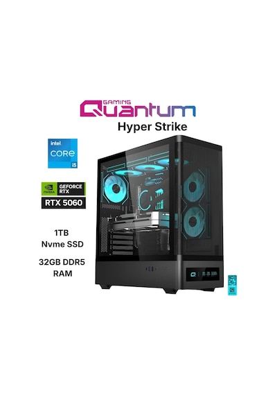 Quantum Gaming Hyper STRIKE i5-14400F 32 GB 1 TB NVMe SSD 8 GB RTX5060 Masaüstü Oyun Bilgisayarı