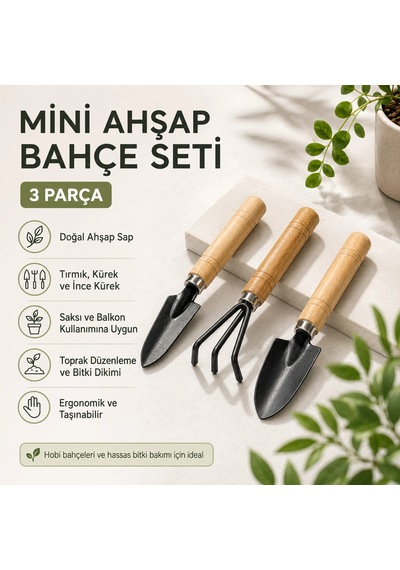 +++ Mini Ahşap Hobi Bahçe Seti - 3 Parça