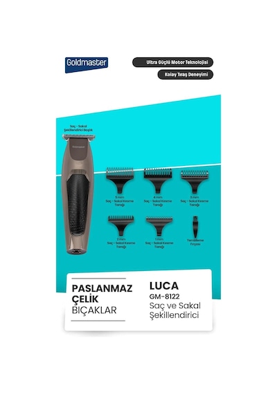 Goldmaster Luca Paslanmaz Çelik 120 Dakika Kullanım Çift Şarj Giriş Saç Sakal Kesme Makinesi Gm8122