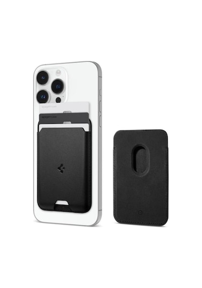 Spigen Apple Magsafe Apple iPhone Uyumlu 15 / Apple iPhone Uyumlu 14 / Apple iPhone Uyumlu 13 / Apple iPhone Uyumlu 12 Serisi İçin 3 Kart Hazneli Cüzdan Valentinus Black - Teşhir