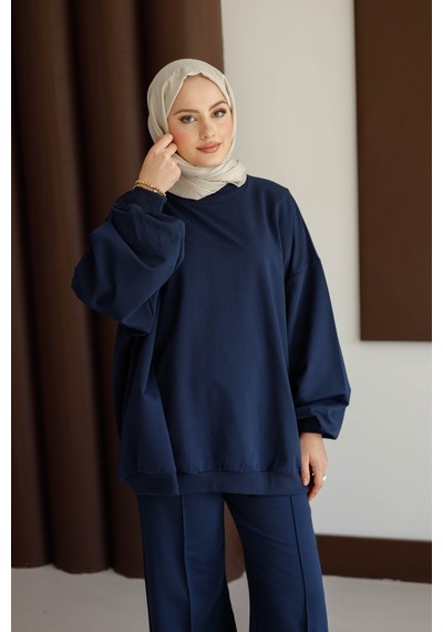 Moonsc Kadın Oversize 2 İplik Tesettür Takım Lacivert