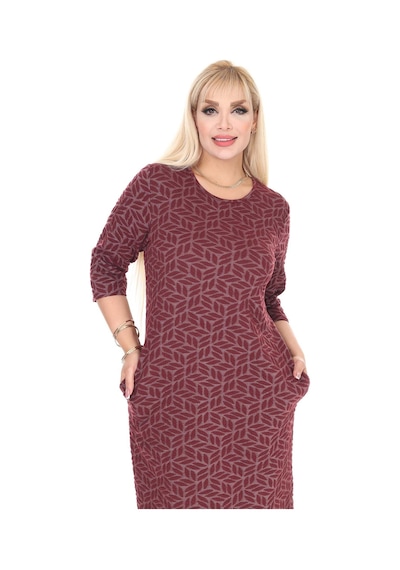 Çift Cepli Desenli Esnek Kışlık Büyük Beden Midi Elbise 45c-2713 Desenli
