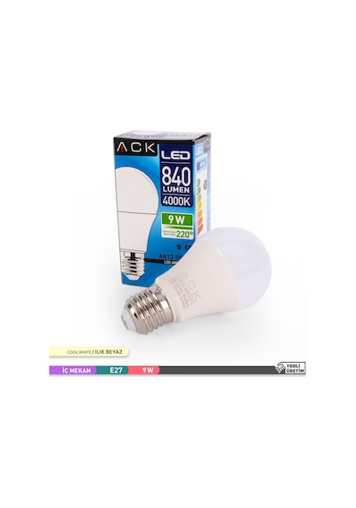 Ack 9w Led Ampul 4000k Günışığı E27 10'lu Eko Paket