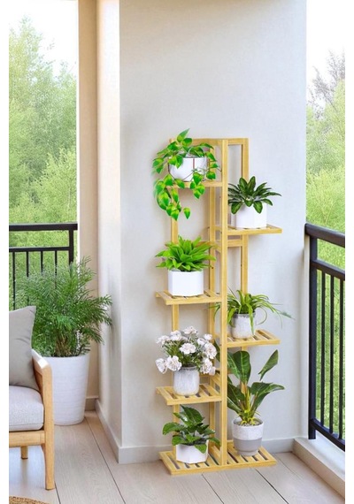 Digithome Bambu 6 Raflı Saksılık Çok Amaçlı Stand Çiçeklik Banyo Düzenleyici Havluluk Db-0025 Kahverengi