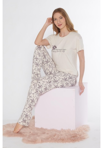 Kısa Kol Viskon Pijama Takımı Flz 88-118 Taş