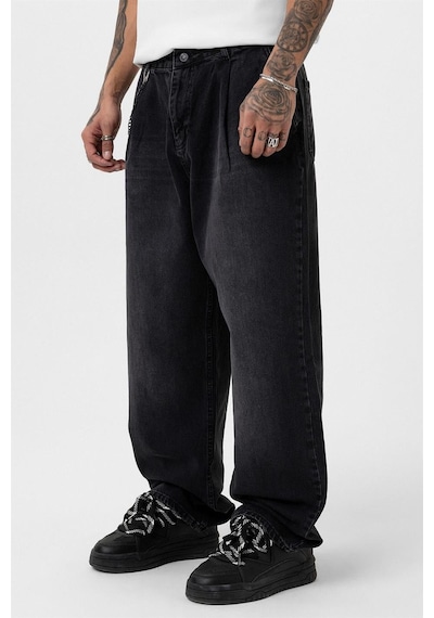 Vamos Pileli Zincir Detaylı Baggy Jean Antrasit