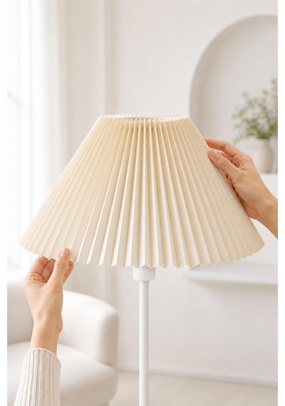 Umbrella Pileli Lambader Başlığı Kısa Kırma Kumaş İthal Krem Çap 36 Cm Lam12