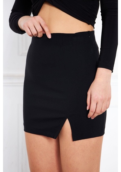 Darlin Moda Siyah Yırtmaçlı Mini Etek Dm2016 Siyah
