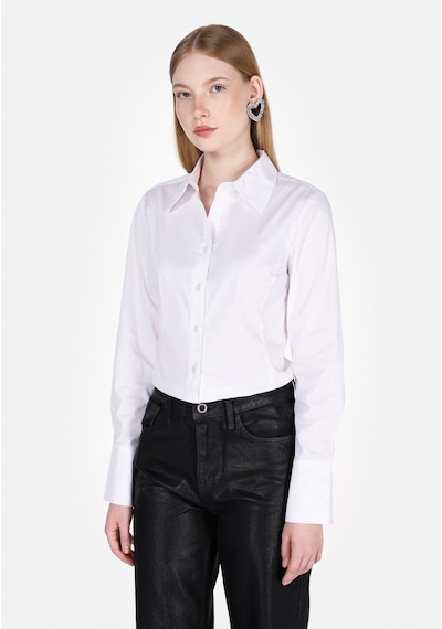 Colin's Colins Slim Fit Shirt Neck Düz Kadın Beyaz Uzun Kol Gömlek Cl1073416 Q1.v1 Wht Beyaz