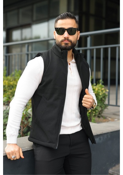 Baselco Gizli Patlı Slim Fit Spor Şık Yelek Siyah