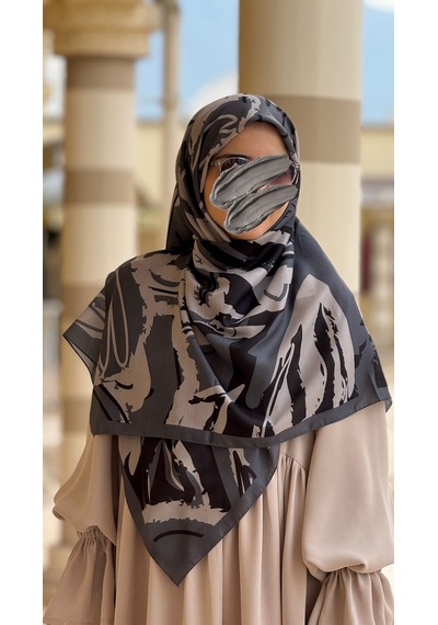 Qalortex Scarf Pamuklu Soft Âmine Desen Eşarp-siyah/gri