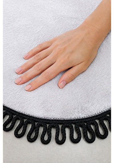 El Yapımı Bohem Banyo Paspası 2'li Peluş Kaymaz Jel Taban Yuvarlak 60x60 Cm Ve Oval 55x100 Cm Çok Renkli