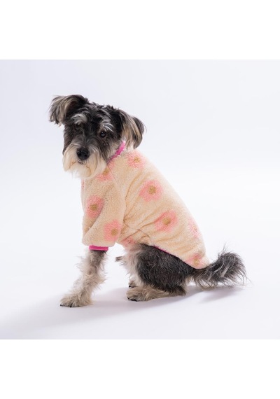 Krem Çiçek Desenli Soft Garden Sweat Dar Kalıp Kedi Köpek Sweati Kedi Köpek Kıyafeti Köpek Peluşu Sıcak Tutan Sweat