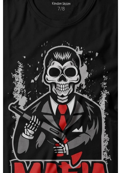 Kendim Seçtim Skull Ganster Mafia Temalı Silahlı Adam Baskılı Tişört Çocuk T-shirt 001