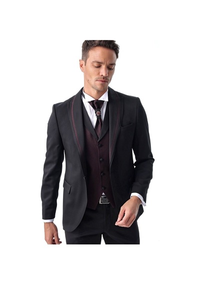 Morven Erkek Siyah Monhattan Slim Fit Dar Kesim Jakarlı Smokin Siyah