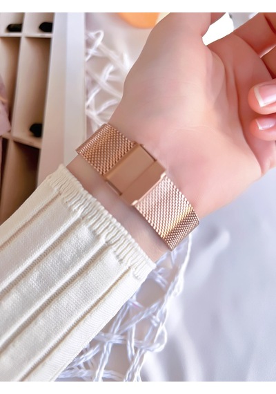 Ferro Hasır Kordonlu Rose Gold Kararmaz Renk Atmaz 3 Atm Özel Tasarım Kadın Kol Saat 21152cwt-c
