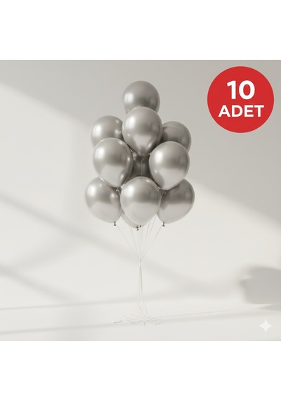 10 Adet Metalik Gri Parıltılı Metalik Balonlar Parti & Kutlama Paketi Diğer