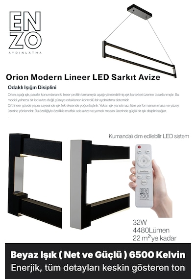 Orion Silver Lineer Led Sarkıt Avize Kumandalı Dim Edilebilir Aşağı Işık Beyaz Işık