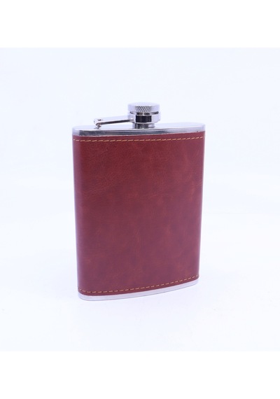 Kahverengi Deri Kaplama Cep Matarası/flask 8 Oz