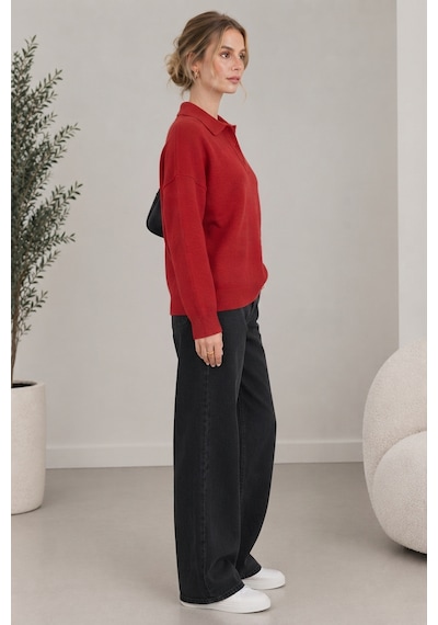 Youknitwear You Aura Polo Yaka Kadın Kazak Açık Kırmızı