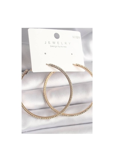 Pirinç Gold Renk Zirkon Taşlı Halka Model Kadın Küpe - Tj-bkp10015 Evimdeyokyok