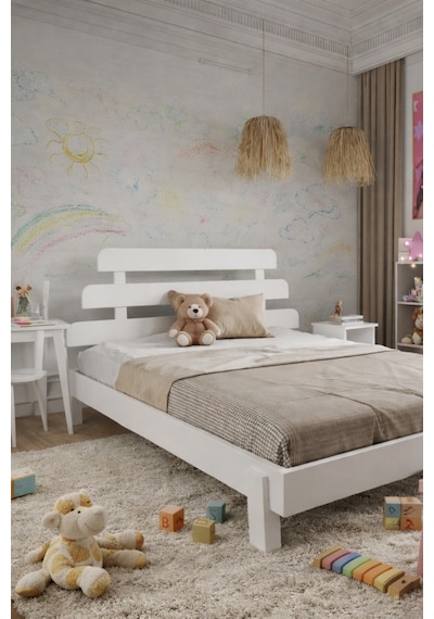 Renazzo Lotus X New Masif Ahşap Karyola Beyaz 180x200 Beyaz - 180 X 200