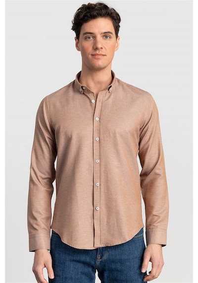 Tudors Slim Fit Dar Kesim Oxford Spor Erkek Gömlek-20325 Kum Rengi