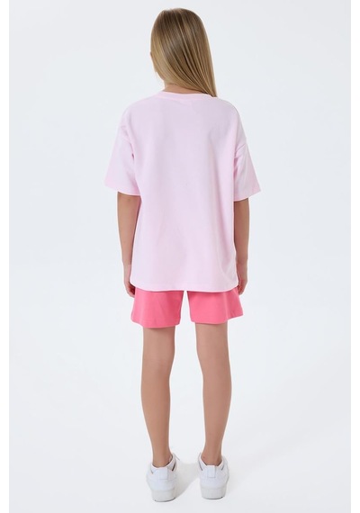 U.S. Polo Assn. Kız Çocuk 2 Li Şort T-şhirt Takım Koyu Pembe-2331 Koyu Pembe