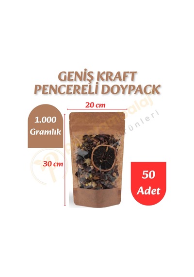 Geniş Kraft Pencereli Doypack 20x30x10 Cm 50 Adet