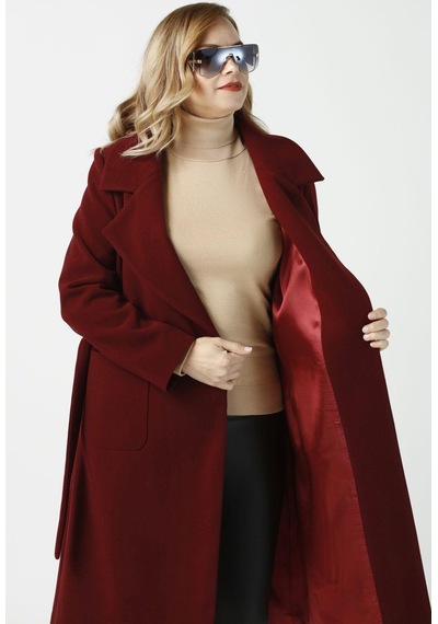 Moda Berray 904 Bordo Mono Yaka Torba Cepli Kaşe Kaban Bordo