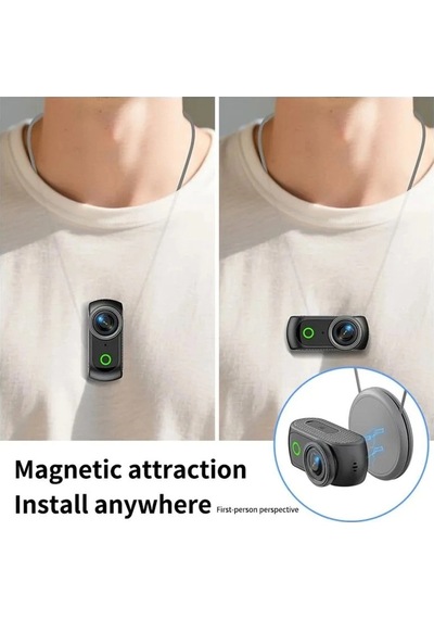 Spor Ve Vlog Kamerası Manyetik Aksiyon Kamerası 2.0" Dönebilen Ekran, 1080p Wi-fi Ve Şarj Kutusu İle Siyah