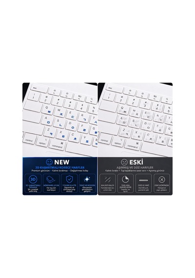 Mavi Korece Klavye Etiketi 3d Uv Kabartmalı 46 Adet Şeffaf Sticker Notebook Ve Masaüstü Uyumlu Mavi Korece Klavye Etiketi 3d Uv Kabartmalı 46 Adet Şeffaf Sticker Notebook Ve Masaüstü Uyumlu