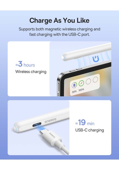 Baseus Active Stylus Smooth Writing 2 Serisi Kablosuz Ve Kablolu Şarj Özellikli Tablet Kalemi