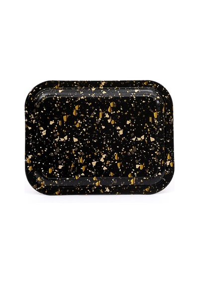 Terrazzo Black Desenli Küçük Klasik Metal Tepsi, 23 X 30 Cm