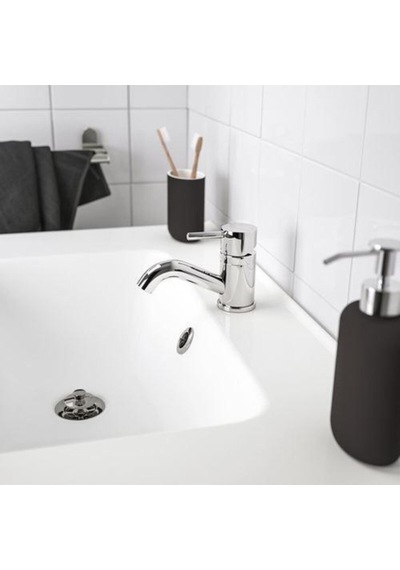 2 Li Banyo Seti Ekoln Sıvı Sabunluk Diş Fırçalık Koyu Gri Renk Stoneware Koyu Gri